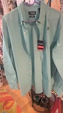 Chaps Stretch Easy Care Men's Dress Shirt Green Check Button-Down L 32/33