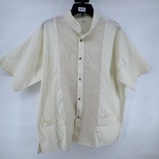 Mens Guayabera Style Shirt XL Yellow Cream Beach Wedding Cuban Style Shirt