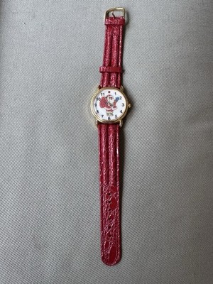 Vintage Sparkly Santa Claus Christmas Quartz Wristwatch and Red Leather Band