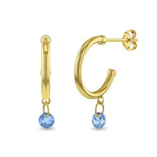 14k Gold Dainty Aquamarine Charm Preteen / Teen Earrings Safety Screw Back
