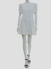 Crystal Doll Juniors Women's White Rhinestone Puff-Sleeve A-Line Dress Size XL