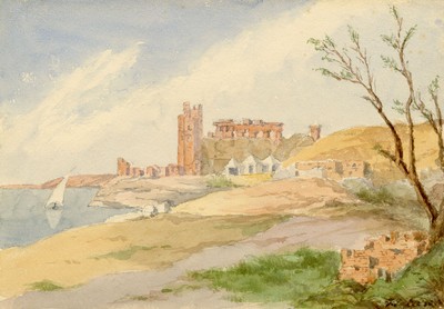 Tempel von Kom Ombo am Nil Ägypten Aquarell Gemälde 1914 F. Paterson