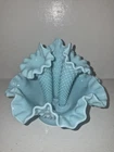 Fenton Blue Hobnail Glass Epergne Vase with Ruffled Edge  3 horn pieces