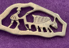 Cuillère souvenir argentée homme asiatique charrue riz avec eau buffle boeuf 4,75" Taiwan