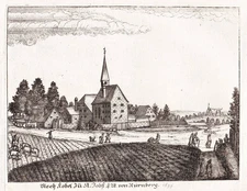 Nuremberg Saint Jobst Siechkobel Leprosy House Copper Engraving Boener 1708