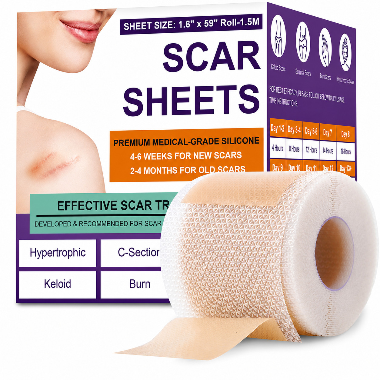 Scar Removal Silicone Tape for Hypertrophic Scars & Keloids, 1.6'' x 150''