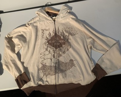 Harry Potter Marauder's Map Fantasy Zip-Up Hoodie Beige Brown XXL