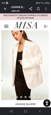 MISA Joanne Blazer Ivory Button Front Long Sleeve Collared Lined Mid-Length S