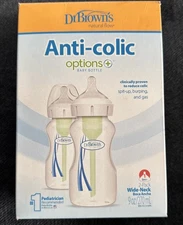Dr. Brown's Anti-colic Options+ Wide-Neck Baby Bottle, 9 Once x2