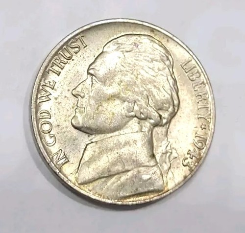 1943-P 3/2 Jefferson Silver Nickel Double Die Obverse, Die Chips.
