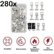 280PCS Car Copper Lug Ring Terminals Cable Electrical Wire Crimp Connectors Kit