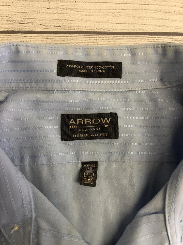 Arrow Shirt Mens Extra Large Blue Short Sleeve Wrinkle Free Button Up Pocket - Image 2 of 4