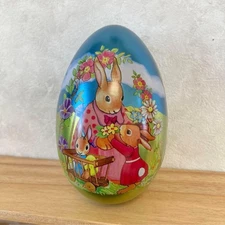 Vintage German Easter Egg-Shaped Rabbit Can, Retro, Collectible, 15cm