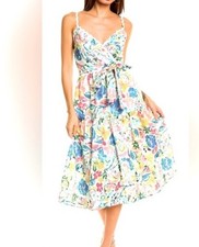 Elie Tahari The Lily Midi Dress Floral Embroidered Belted Flowy Sz 4