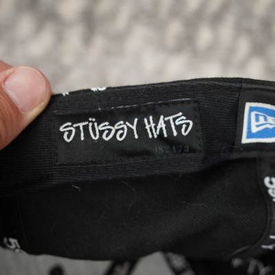 New Era X Stussy Script Authentic Caps Logo AOP Black Fitted Hat 7