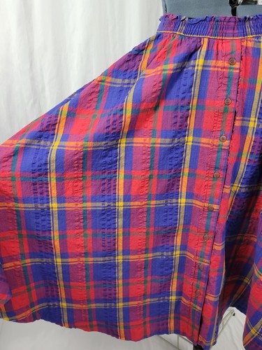 Vintage David Smith Country Sport Plaid Circle Skirt w Elastic Waist Size 6 - Picture 4 of 12