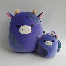 Squishmallow INGRED the PURPLE COW 8" plush  4" Christmas ornament lot NEW set