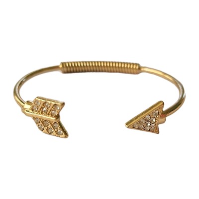 Y2K Arrow Goldtone Open Wire Cuff Rhinestone Delicate Classic Bracelet