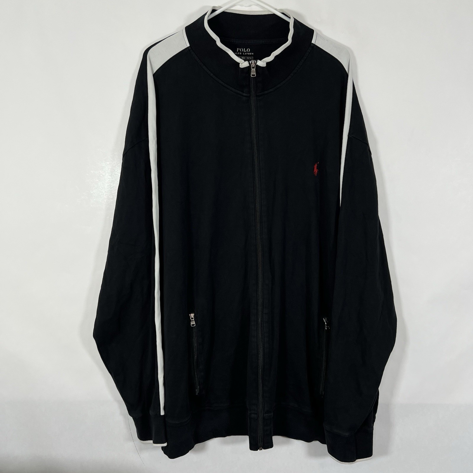 Polo Ralph Lauren giacca pista full zip uomo taglia 3XLT nero rosso tasche pony