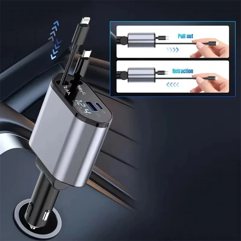 Adattatore Per Accendini Auto 4 IN 1 da 120 W Con Cavo USB tipo C Universale - Immagine 2 di 4
