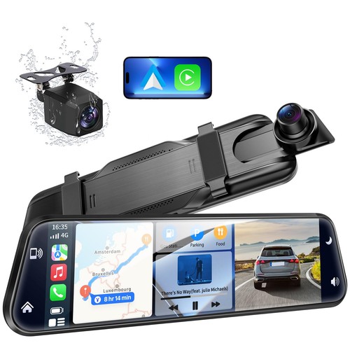Smart Mirror Dash Cam with Carplay&Android Auto,10" 2.5K Rear View Mirror Cam...