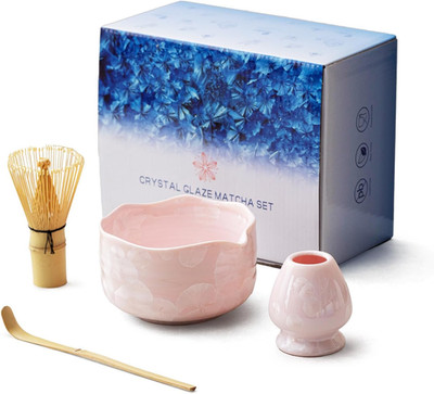 Natural Crystal Flower Matcha Set - 4 Pcs Food Grade Matcha Kit with Spouted Bow