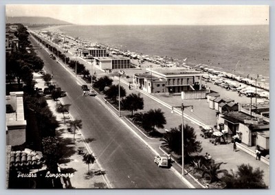 RPPC Pescara, Italy - Lungomare (Promenade) and Beach View Adriatic Coast
