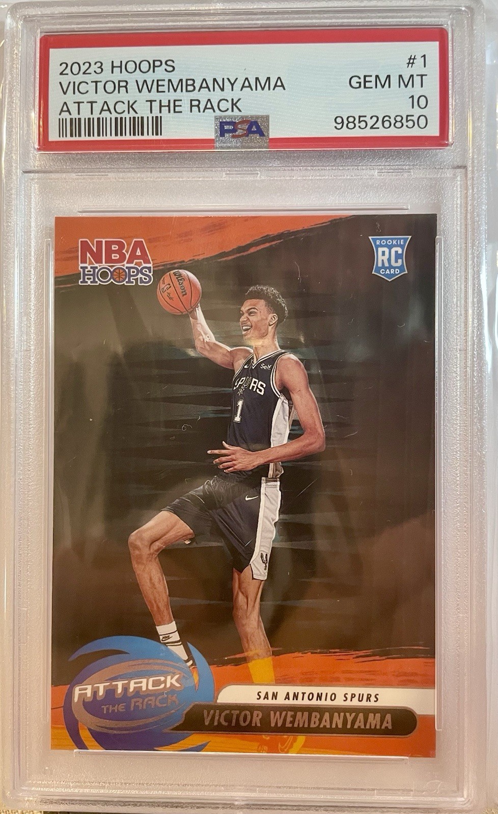 2023-24 Victor Wembanyama Hoops Attack The Rack Rookie PSA 10