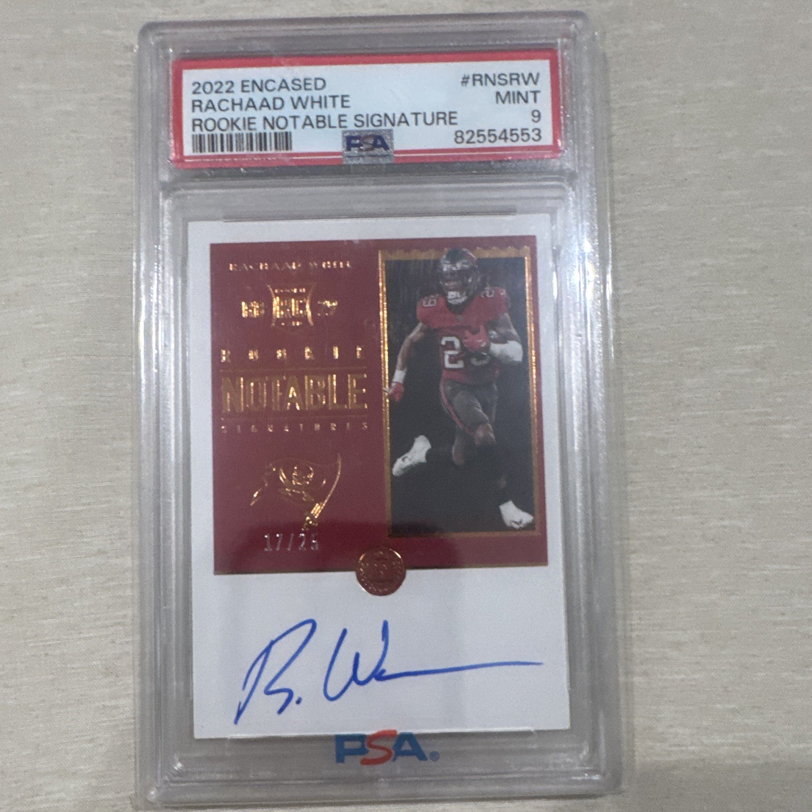 Panini 2022 Encased Rachaad White Buccaneers PSA 9 Auto RC /25 RNS-RW view 2