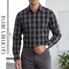Geoffrey Beene Men s No-Iron Plaid Dress Shirt Black Gray 16.5 34/35 M/L