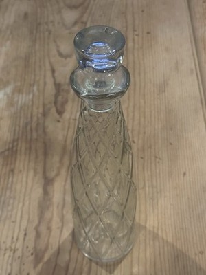 Vintage Diamond-Cut Clear Glass Bourbon Decanter with Matching Stopper