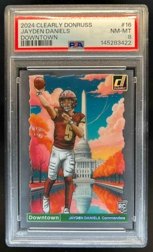 2024 Panini Clearly Donruss Jayden Daniels Downtown RC #16 Commanders PSA 8