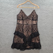 New Tussah Womens A-line Mini Dress Size 18 Black Beige Lace Sleeveless V-Neck