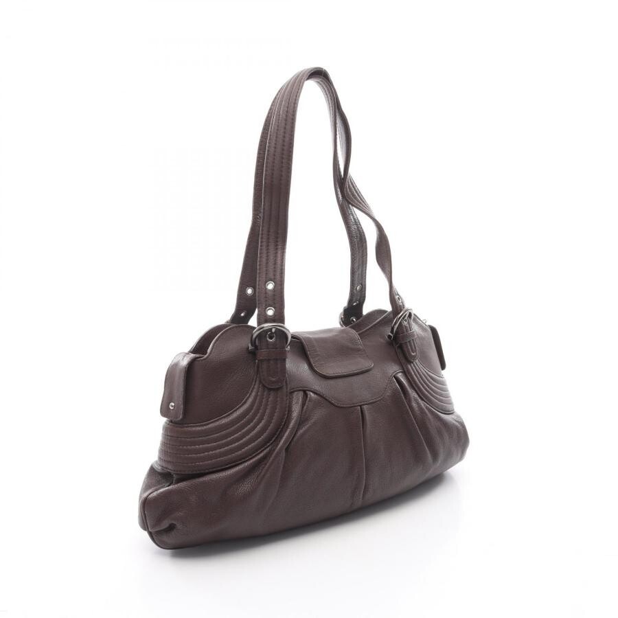 Salvatore Ferragamo Gancini Brown Leather Handbag Silver Hardware Auth image 2