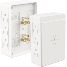 2 Pack Side Outlet Plug Adapter, 6-Outlet Extender, 3-Prong, Multiple Plug, W...