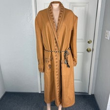 Vintage Wool Dressing Gown Robe Coat Embroidered Tassel Leaf Leaves Kashmiri W28