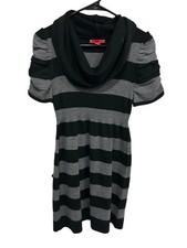 Liv Dress Black Gray Striped Cowl Neck Short Sleeve Sweater Knit Soft Size L