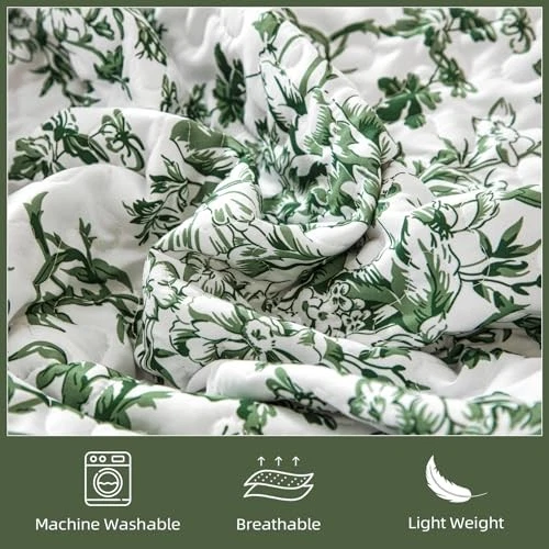 WONGS BDEEING Juego de Cama Edredón Edredón Tamaño Queen con 2 Queen (96"W×90"H) Verde Foto 4 de 4