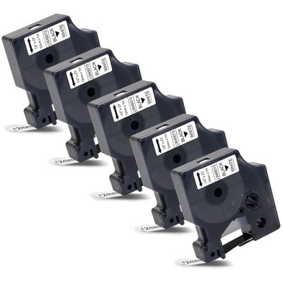 Schriftband 12mmx7m Ersatz für Dynmo LabelManager Schwarz auf Weiß 5er Set