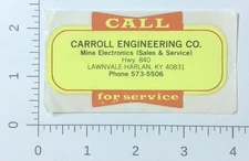 Vintage Carroll Engineering Co Harlan Kentucky Advertising Sticker Decal