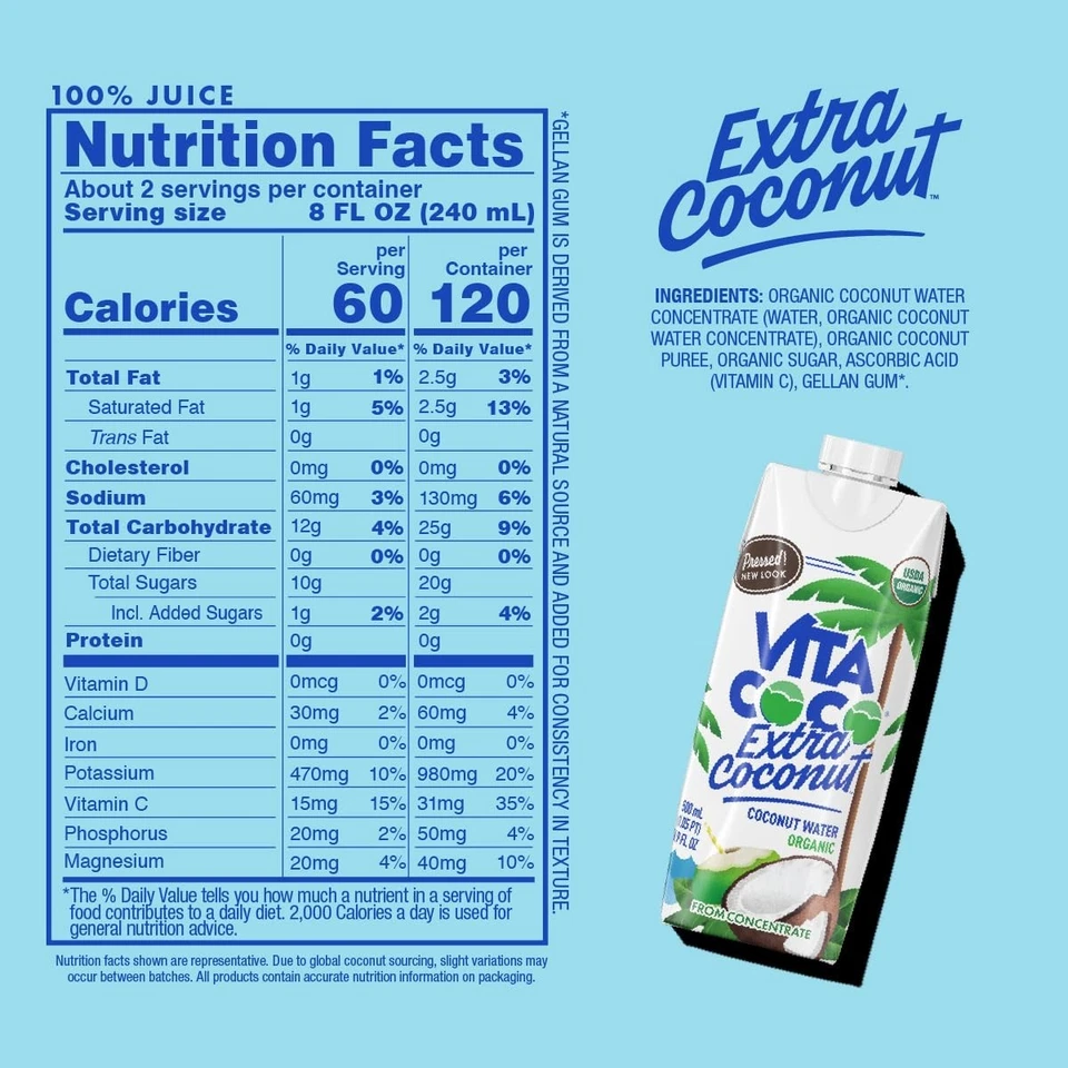 Vita Coco Organic Coconut Water Pressed More Coconutty Flavor Pack of 12 - Image 2 of 4
