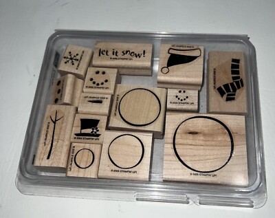 Stampin Up Cold Play 2005 Rubber Stamp Set of 14Holiday Winter Mounted Used