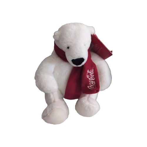 Coca Cola Polar Bear White Stuffed Plush Red Scarf Coke Tags 8 Inch 2013