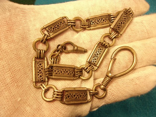 HEAVY DUTY OLD VTG ANTIQUE 800/835 "STERLING" SILVER MENS POCKET WATCH FOB CHAIN - Picture 7 of 8
