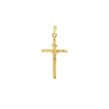 Ciondolo Croce Del Corpo Di Gesù 3D In Oro Giallo 14K Vuoto 1 1/4"