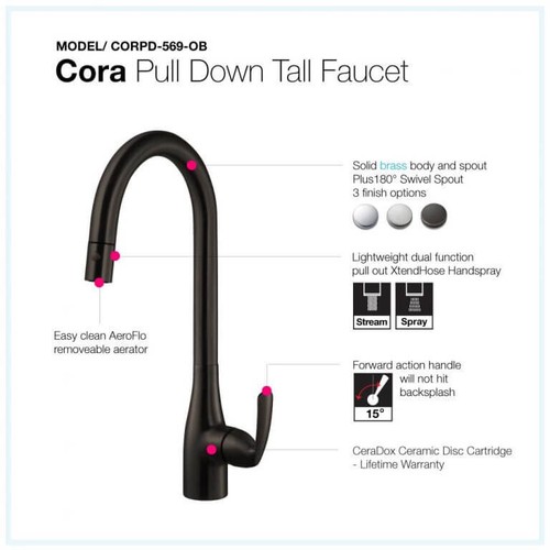 Grifo de cocina extraíble Houzer Cora CORPD-569 17,875" agujero de grifo latón - Imagen 7 de 22