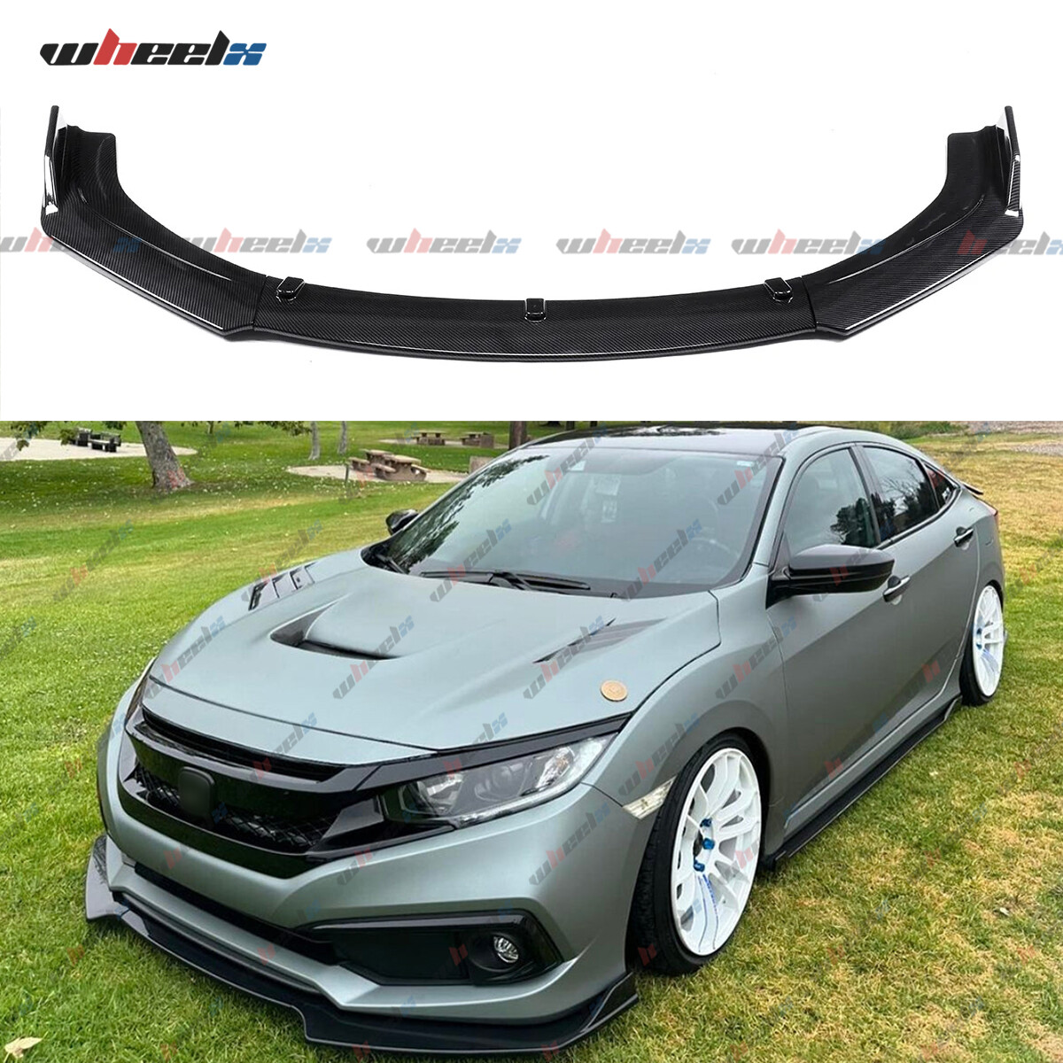 3Pcs arbon Fiber Front Bumper Lip Spoiler Sport Style For Honda Civic 2016-2021