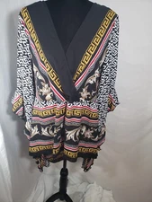 NWT Ashley Stewart Black And White Boho Peasant Hi Low Blouse Sz 10/12