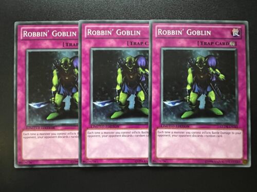 3x Robbin' Goblin GLD4-EN045 Common Gold Series 4 PLAYSET Near Mint Yugioh - Afbeelding 1 van 2