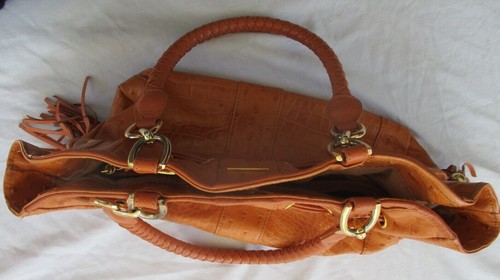 Isabella Adams Tan Leather Satchel Medium M Handbag with Dual Braided Handles - Picture 5 of 9